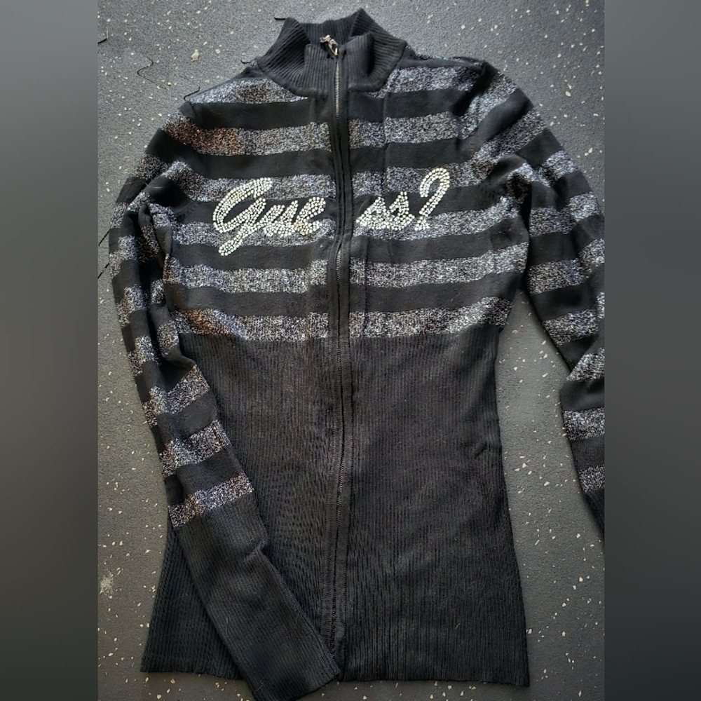 Guess Black  and Gray Striped Sweater